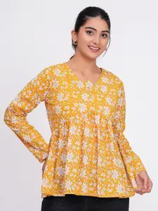 PINGAKSH Women Floral Print Cotton Peplum Top