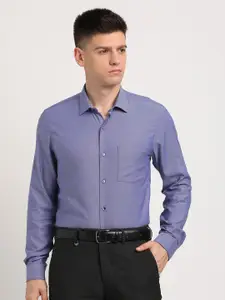 Turtle Men Standard Slim Fit Spread Collar Textured Cotton Formal Shirt