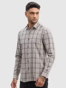 Snitch Men Smart Fit Spread Collar Windowpane Checked Cotton Casual Shirt