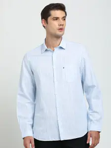Turtle Men Relaxed Fit Spread Collar Vertical Striped Casual Shirt