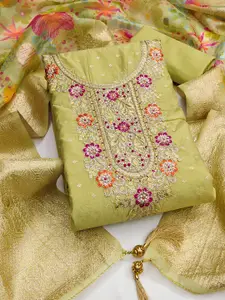 MANVAA Floral Embroidered Zari Unstitched Dress Material