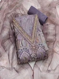 MANVAA Paisley Embroidered Sequinned Organza Unstitched Dress Material