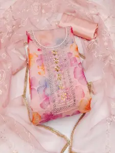 MANVAA Floral Embellished Sequinned Organza Unstitched Dress Material