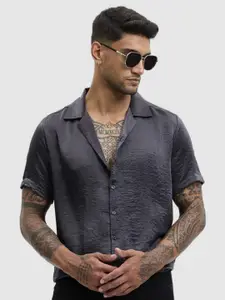 Snitch Men Relaxed Fit Cuban Collar Textured Casual Shirt