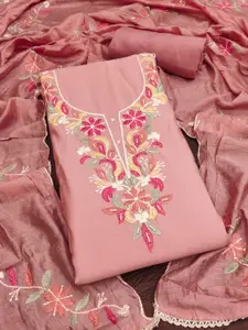 MANVAA Floral Embroidered Beads and Stones Unstitched Dress Material