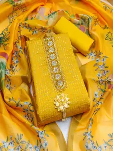 MANVAA Striped Embroidered Sequinned Unstitched Dress Material