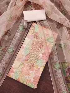 MANVAA Floral Printed Sequinned Organza Unstitched Dress Material