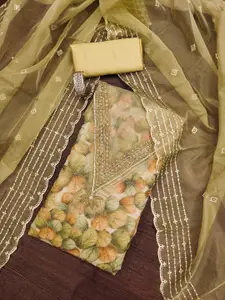 MANVAA Floral Embellished Beads and Stones Organza Unstitched Dress Material