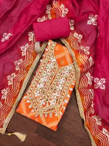 MANVAA Ethnic Motifs Printed Beads and Stones Organza Unstitched Dress Material