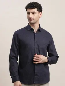 Turtle Men Standard Slim Fit Spread Collar Micro Ditsy Printed Cotton Formal Shirt