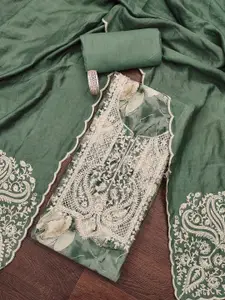 MANVAA Floral Embroidered Beads and Stones Unstitched Dress Material