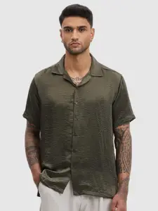 Snitch Men Relaxed Fit Cuban Collar Textured Casual Shirt