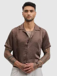 Snitch Men Relaxed Fit Cuban Collar Textured Casual Shirt