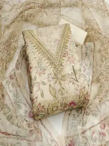 MANVAA Floral Printed Beads Work Organza Unstitched Dress Material