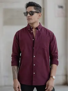 Powerlook Men Button-Down Collar Solid Cotton Casual Shirt