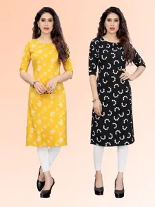KETAKI FASHION Selection Of 2 Floral Printed Round Neck Straight Kurtas
