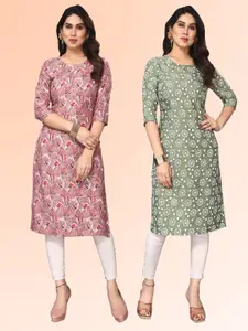 KETAKI FASHION Selection Of 2 Floral Printed Round Neck Kurtas