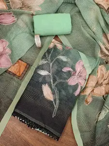 MANVAA Floral Printed Zari Organza Unstitched Dress Material