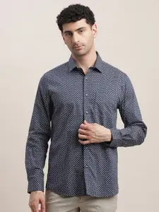 Turtle Men Standard Slim Fit Spread Collar Micro Ditsy Printed Cotton Formal Shirt