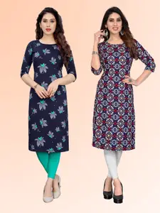 KETAKI FASHION Selection Of 2 Ethnic Motifs Printed Round Neck Straight Kurtas