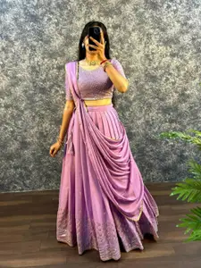 Rujave Embroidered Sequinned Silk Georgette Ready to Wear Lehenga & Blouse With Dupatta