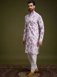 Anouk White Geometric Embroidered Sequinned Mandarin Collar Pure Cotton Straight Kurta