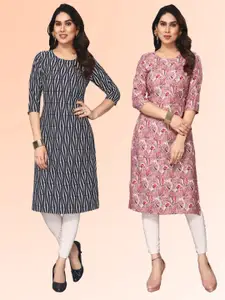 KETAKI FASHION Selection of 2 Abstract Printed Round Neck Straight Kurtas