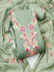 MANVAA Floral Embroidered Beads and Stones Unstitched Dress Material