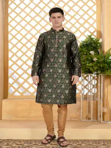 Larwa Jacquard Woven Design Mandarin Collar Straight Kurta With Churidar