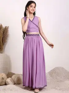 Inddus Girls Embroidered Sequinned Ready to Wear Lehenga & Blouse