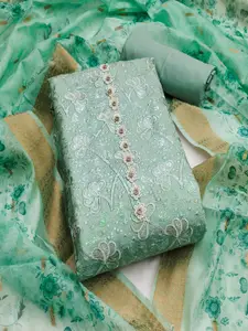 MANVAA Floral Embroidered Sequinned Unstitched Dress Material