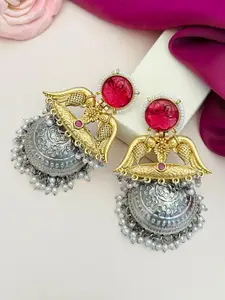 ABDESIGNS Gold-Plated Dome Shaped Stone Studded & Beaded Jhumkas