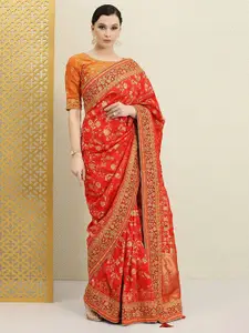 Trendmalls Floral Beads and Stones Pure Silk Banarasi Saree