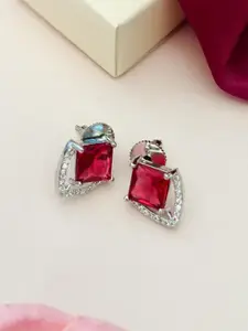 ABDESIGNS Silver-Plated Geometric American Diamond Studded Studs