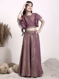Inddus Girls Embroidered Sequinned Ready to Wear Lehenga & Blouse