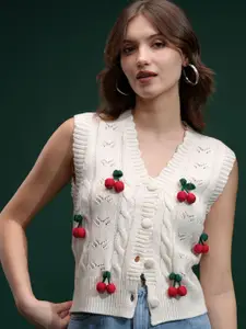 ESPYR By Tokyo Talkies Tokyo Talkies Women Embellished Sleeveless Cardigan Sweater