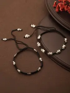 Saraf RS Jewellery Payal Pack Of 2 Rhodium-Plated Artificial Beads Beaded Anklets