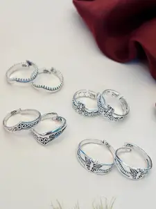 ABDESIGNS Set of 4 Silver-Plated Floral & Butterfly Design Toe Rings