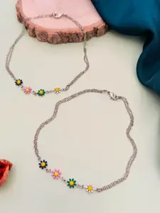 ABDESIGNS Silver-Plated Floral Anklets