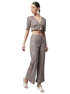 Global Republic Checked V-Neck Top With Trouser