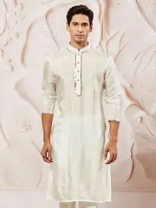 VASTRAMAY Mandarin Collar Sequinned Tissue Silk Straight Kurta
