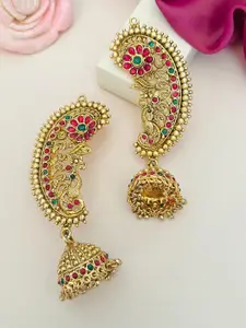 ABDESIGNS Gold-Plated Artificial Stones and Beads Classic Drop Earrings