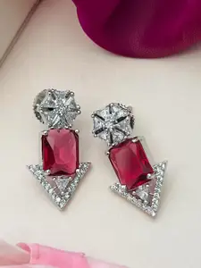 ABDESIGNS Silver-Plated Classic American Diamond Studded Drop Earrings