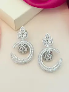 ABDESIGNS Silver-Plated Classic American Diamond Studded Drop Earrings