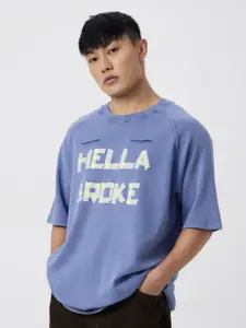 The Souled Store Short Sleeves Men Typography Cotton Printed V Neck Oversized T shirt