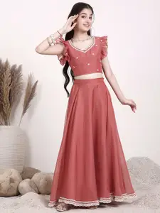 Inddus Girls Embroidered Thread Work Ready to Wear Lehenga & Blouse
