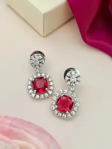 ABDESIGNS Silver-Plated Classic American Diamond Studded Drop Earrings