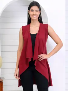 Texco Sleeveless Notch Collar With Front Open Cotton Longline Shrug