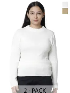 IndiWeaves Pack Of 2 Women Ribbed Woollen Pullover Sweaters