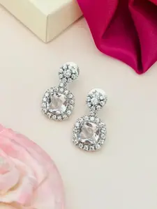 ABDESIGNS Silver-Plated Classic American Diamond Studded Drop Earrings